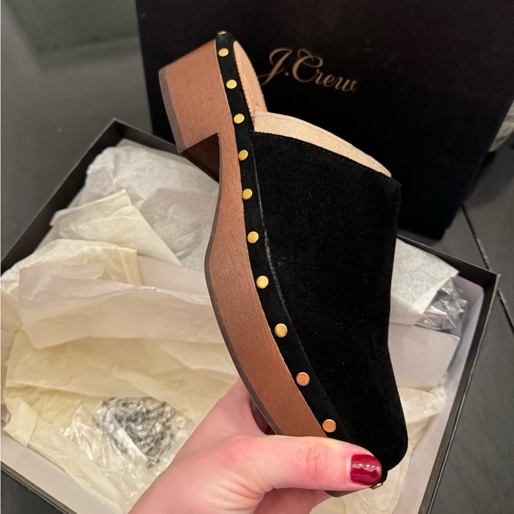 J Crew Black Suede Clogs